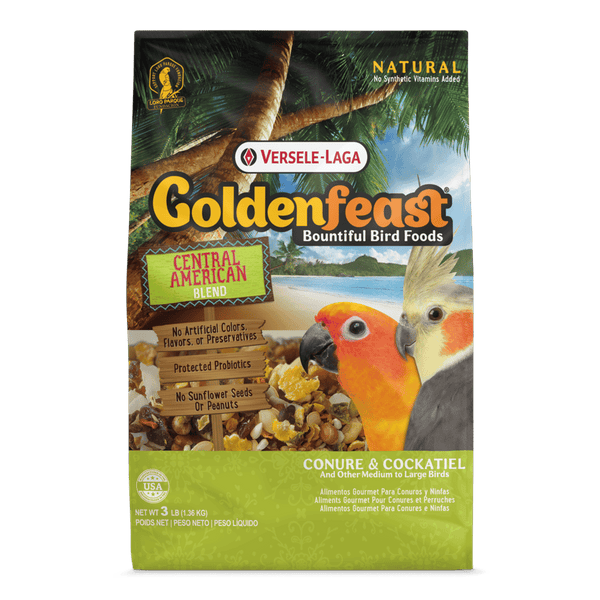 Goldenfeast Mezcla Centroamericana Comida para pájaros Conure y Cockatiel 3Lb