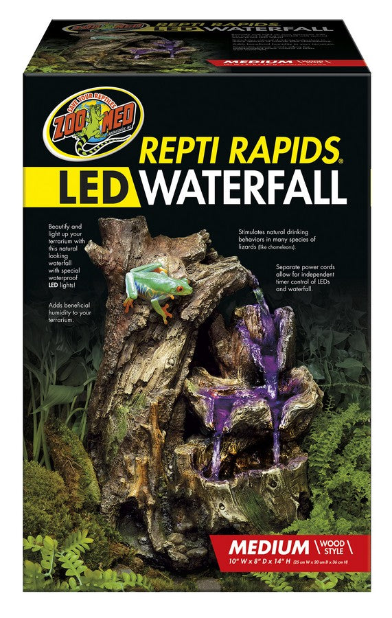 Zoo Med Repti Rapids LED Waterfall Wood Style Reptile Ornament MEDIUM